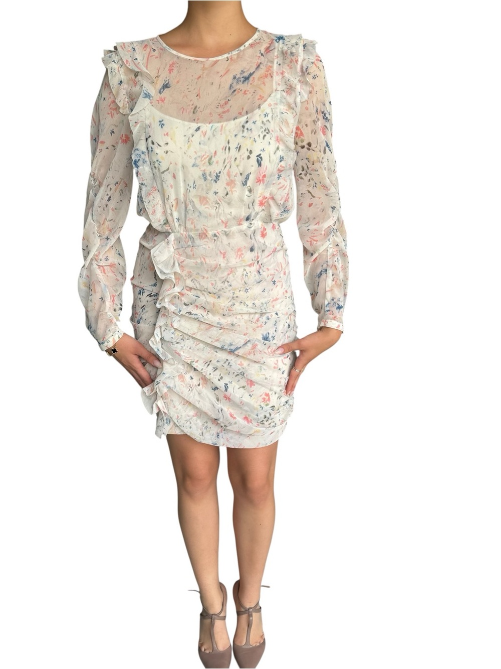 All Saints Flint Juni Sheer Mini Dress in Chalk White